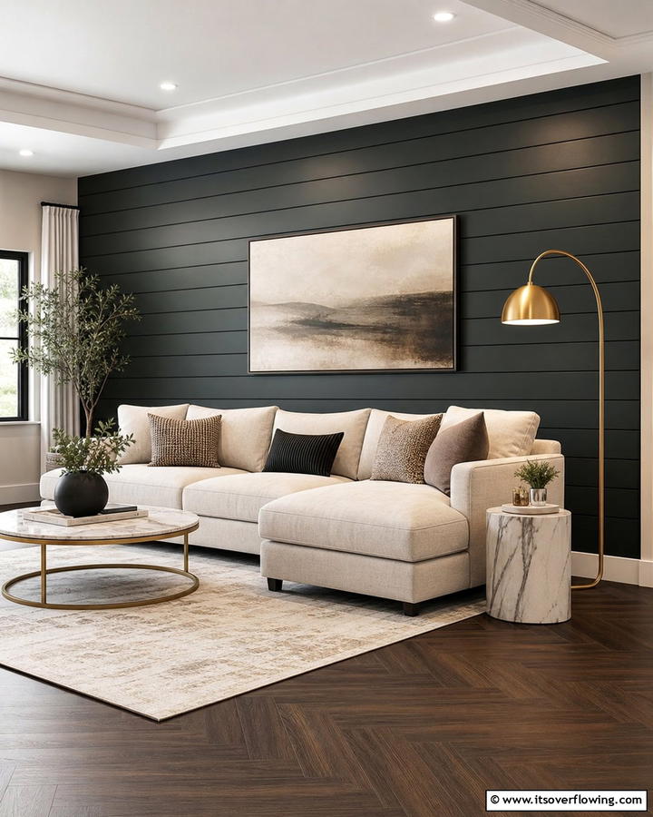 Dark Contrast Shiplap Accent Wall - 21 Shiplap Accent Wall Ideas for Rustic & Modern Homes