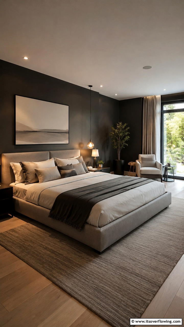 Dark Elegance in Neutral Hues - 30 Dark Grey Bedroom Ideas for Modern Serene Spaces