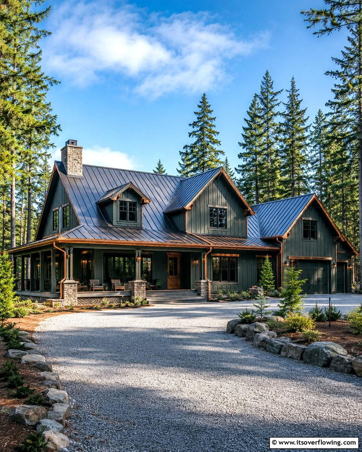 Dark Evergreen with Copper Accents - 25 Farmhouse Green Exterior Home Ideas for a Fresh Look