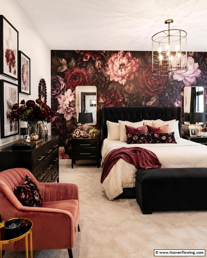 Dark Floral Accents - 25 Gothic Bedroom Ideas for a Dark and Romantic Retreat