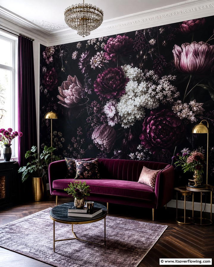 Dark Floral PatternsExact - 25 Gothic Living Room Ideas for a Dramatic Space