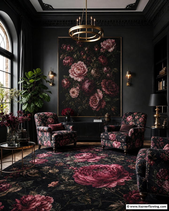Dark Floral PatternsOne - 25 Gothic Living Room Ideas for a Dramatic Space