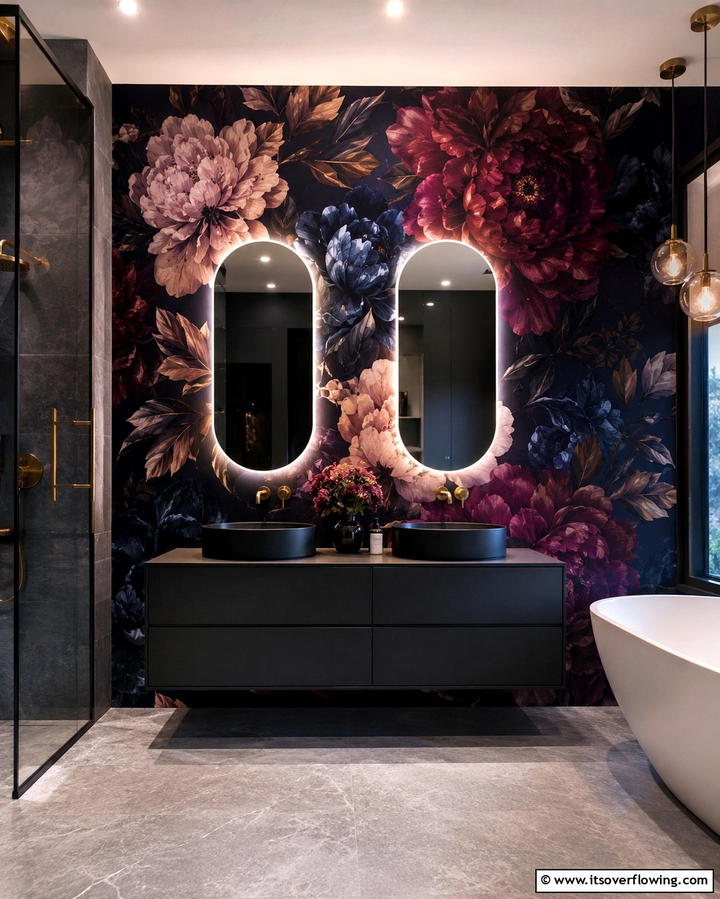 Dark Floral Wallpaper - 25 Gothic Bathroom Ideas for a Dramatic and Stylish Space
