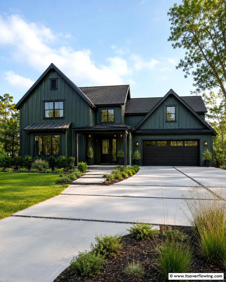 Dark Forest Green with Black Accents - 25 Farmhouse Green Exterior Home Ideas for a Fresh Look