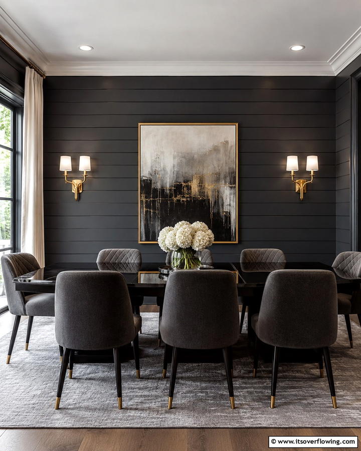 Dark Gray Shiplap for Sophistication - 25 Shiplap Dining Room Wall Ideas for Rustic Charm