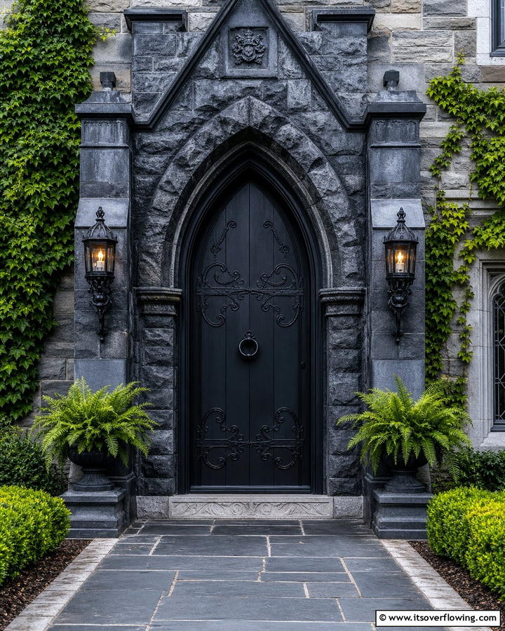 Dark Gray Stone Surround - 20 Gothic Front Door Ideas to Enhance Your Home