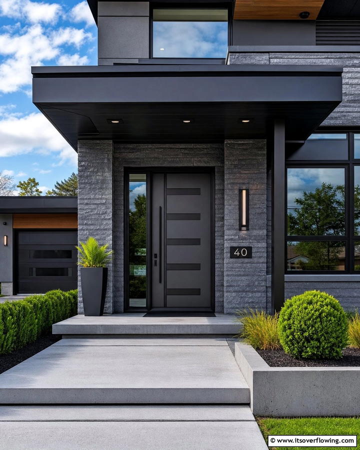 Dark Gray with Bold Black Accents - 20 Dark Gray Front Door Ideas for a Modern Entryway