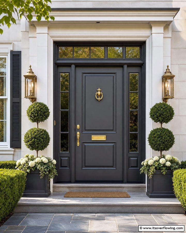 Dark Gray with Brass Hardware - 20 Dark Gray Front Door Ideas for a Modern Entryway