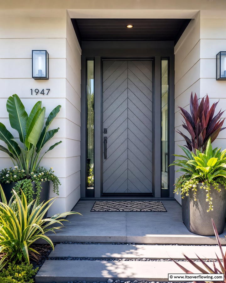 Dark Gray with Chevron Pattern - 20 Dark Gray Front Door Ideas for a Modern Entryway