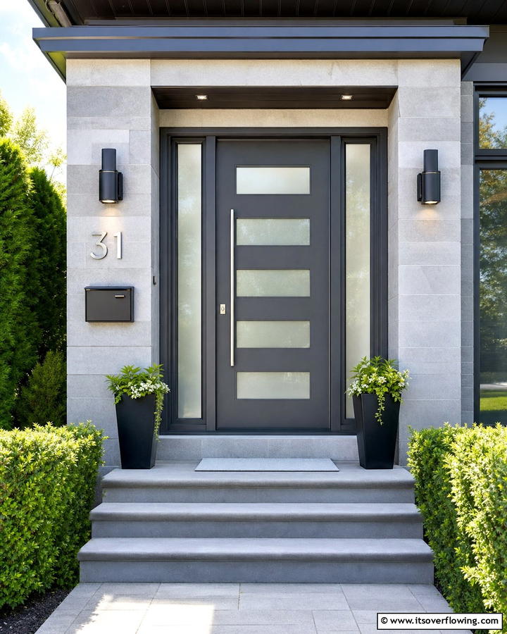 Dark Gray with Frosted Glass Panels - 20 Dark Gray Front Door Ideas for a Modern Entryway