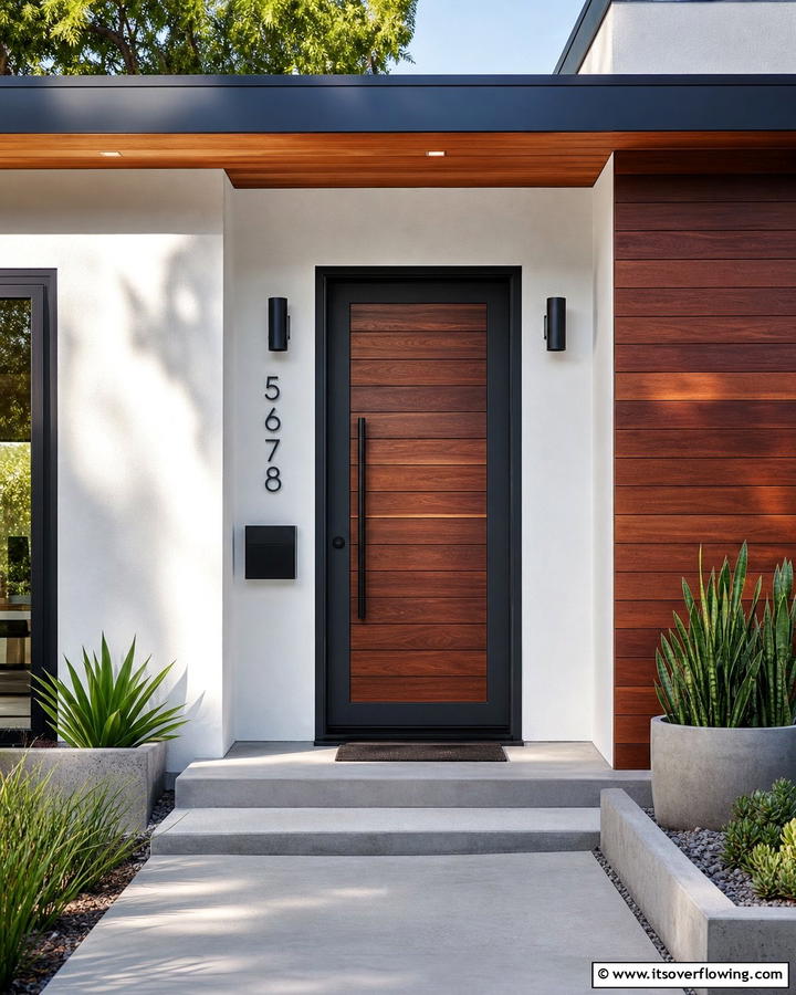 Dark Gray with Horizontal Wood Panels - 20 Dark Gray Front Door Ideas for a Modern Entryway