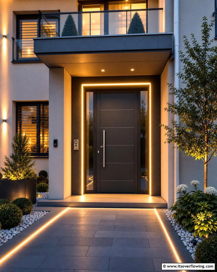 Dark Gray with Integrated Lighting - 20 Dark Gray Front Door Ideas for a Modern Entryway