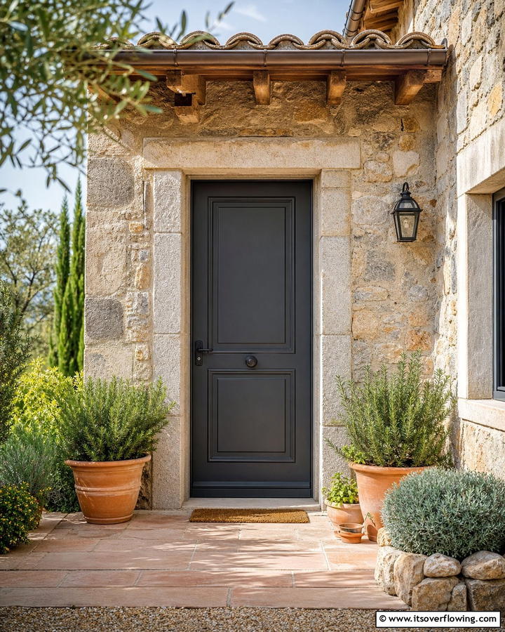 Dark Gray with Natural Stone Surround - 20 Dark Gray Front Door Ideas for a Modern Entryway