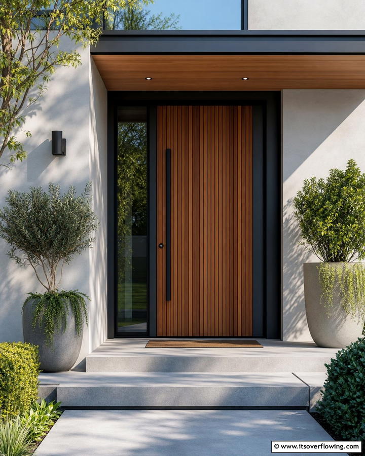 Dark Gray with Vertical Wood Slats - 20 Dark Gray Front Door Ideas for a Modern Entryway