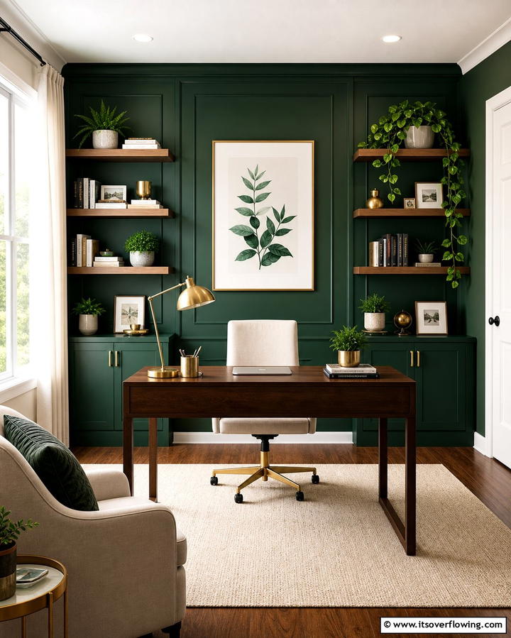 Dark Green Accent Wall - 25 Dark Green Office Ideas for a Sophisticated Look