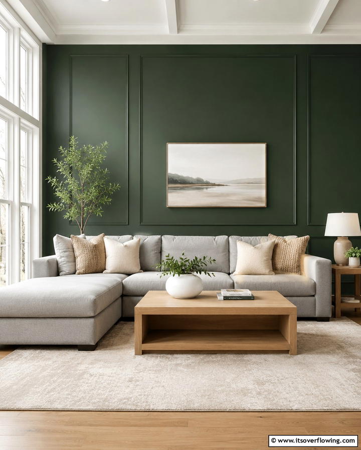 Dark Green Accent Wall - 30 Rich Dark Green Living Room Designs for Cozy Elegance