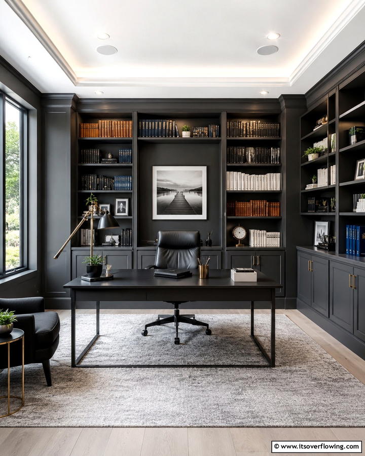 Dark Green Accents - 30 Moody Dark Home Office Designs for a Productive Workspace