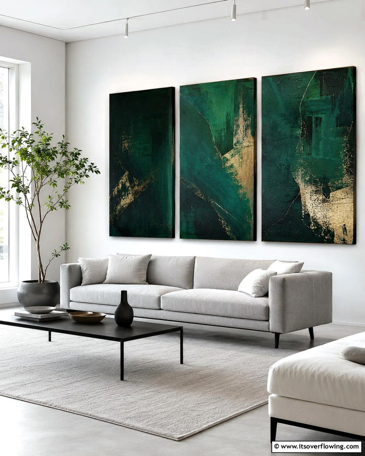 Dark Green Artwork - 30 Rich Dark Green Living Room Designs for Cozy Elegance
