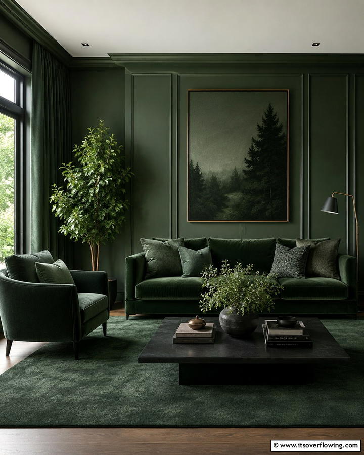 Dark Green Ceiling - 30 Rich Dark Green Living Room Designs for Cozy Elegance