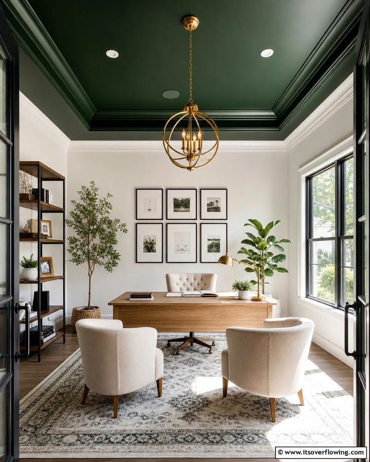 Dark Green Ceiling - 25 Dark Green Office Ideas for a Sophisticated Look