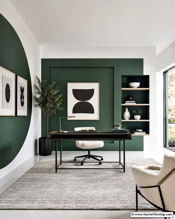 Dark Green Color Block - 30 Rich Dark Green Home Office Designs for a Focused Workspace