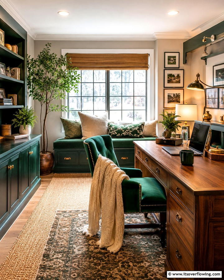 Dark Green Cozy Workspace - 30 Rich Dark Green Home Office Designs for a Focused Workspace