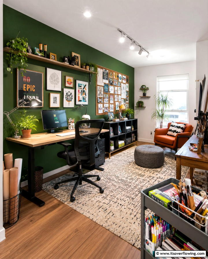 Dark Green Creative Corner - 30 Rich Dark Green Home Office Designs for a Focused Workspace