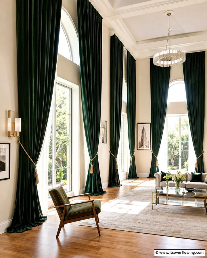 Dark Green Curtains - 30 Rich Dark Green Living Room Designs for Cozy Elegance