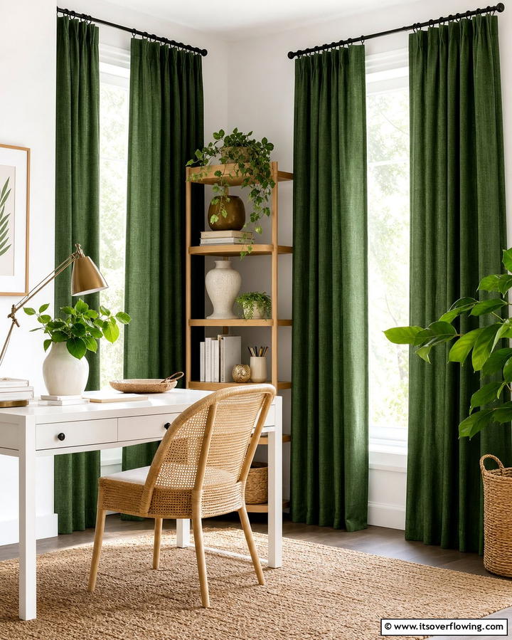 Dark Green Curtains - 25 Dark Green Office Ideas for a Sophisticated Look