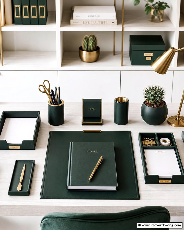 Dark Green Desk Accessories for Subtle Coordination - 25 Dark Green Office Ideas for a Sophisticated Look