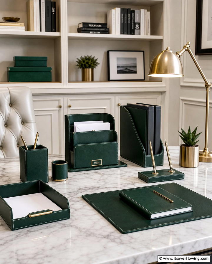 Dark Green Desk Accessories - 25 Dark Green Office Ideas for a Sophisticated Look