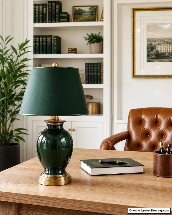 Dark Green Desk Lamp - 25 Dark Green Office Ideas for a Sophisticated Look