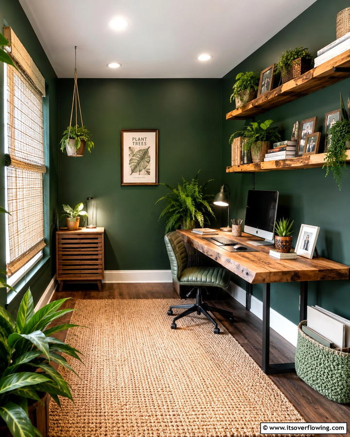Dark Green Eco Friendly Office - 30 Rich Dark Green Home Office Designs for a Focused Workspace