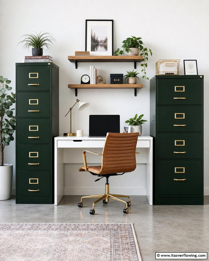 Dark Green Filing Cabinets for Style and Organization - 25 Dark Green Office Ideas for a Sophisticated Look