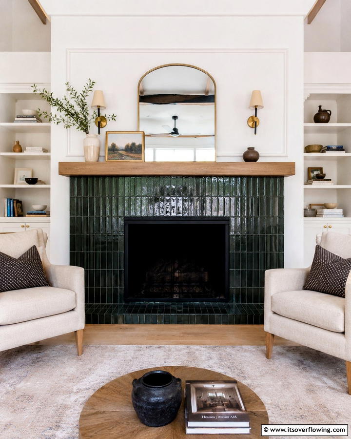 Dark Green Fireplace Surround - 30 Rich Dark Green Living Room Designs for Cozy Elegance