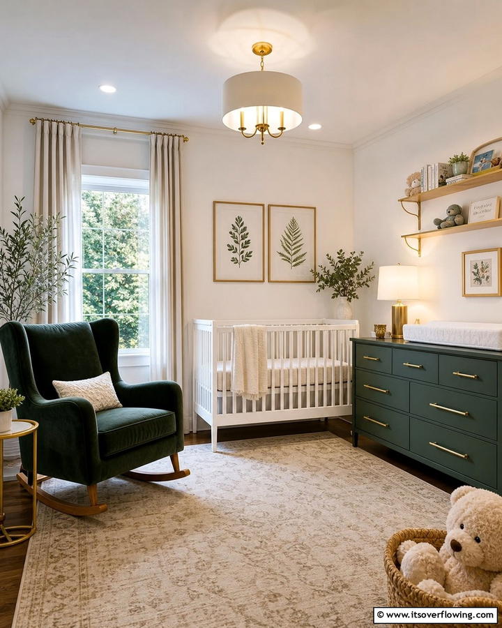 Dark Green Furniture Accents - 20 Dark Green Nursery Ideas for a Calming Space