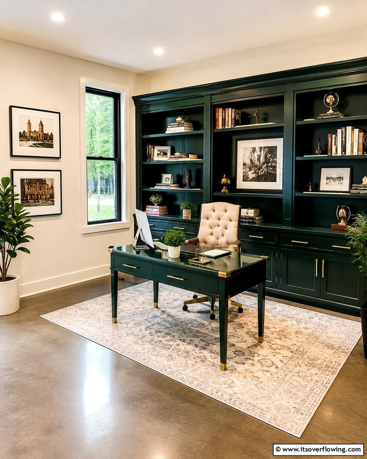 Dark Green Furniture Elegance - 30 Rich Dark Green Home Office Designs for a Focused Workspace