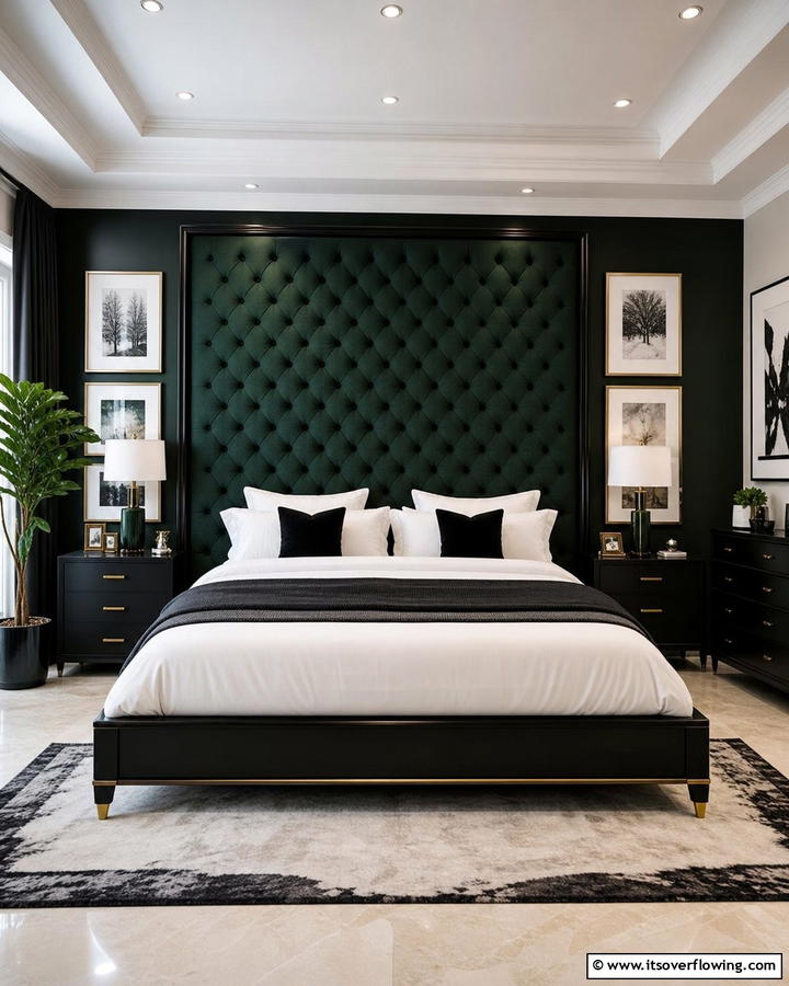 Dark Green Headboard for a Focal Point - 20 Black and Green Bedroom Design Ideas for a Bold Look