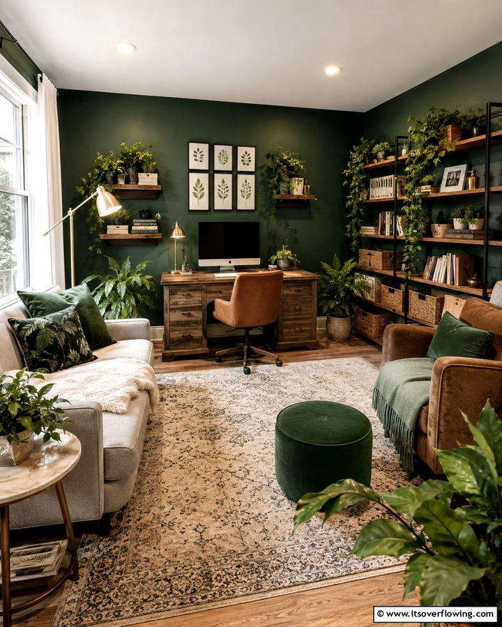 Dark Green Home Office Oasis - 30 Rich Dark Green Home Office Designs for a Focused Workspace