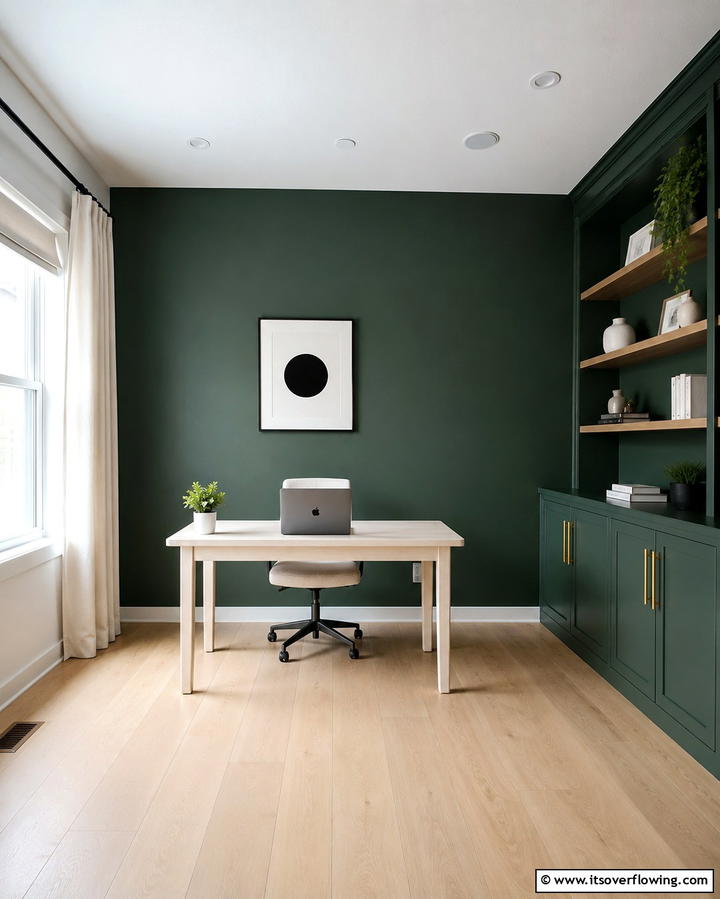 Dark Green Minimalist Vibe - 30 Rich Dark Green Home Office Designs for a Focused Workspace