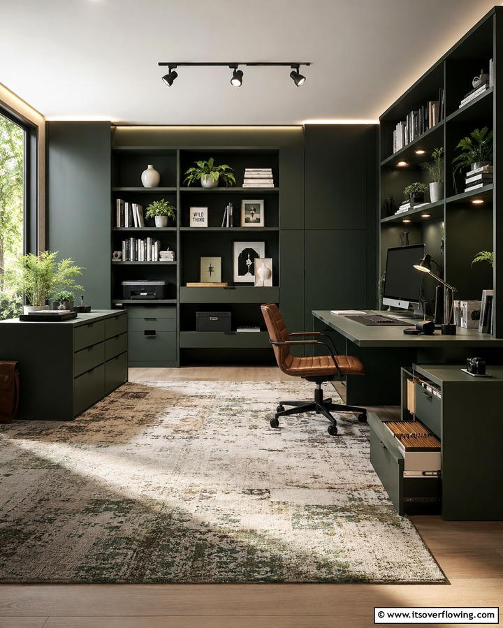 Dark Green Modular Setup - 30 Rich Dark Green Home Office Designs for a Focused Workspace