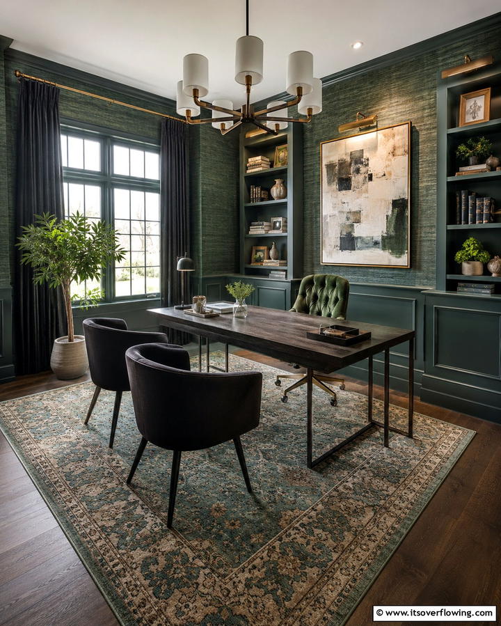 Dark Green Office with Texture - 30 Rich Dark Green Home Office Designs for a Focused Workspace