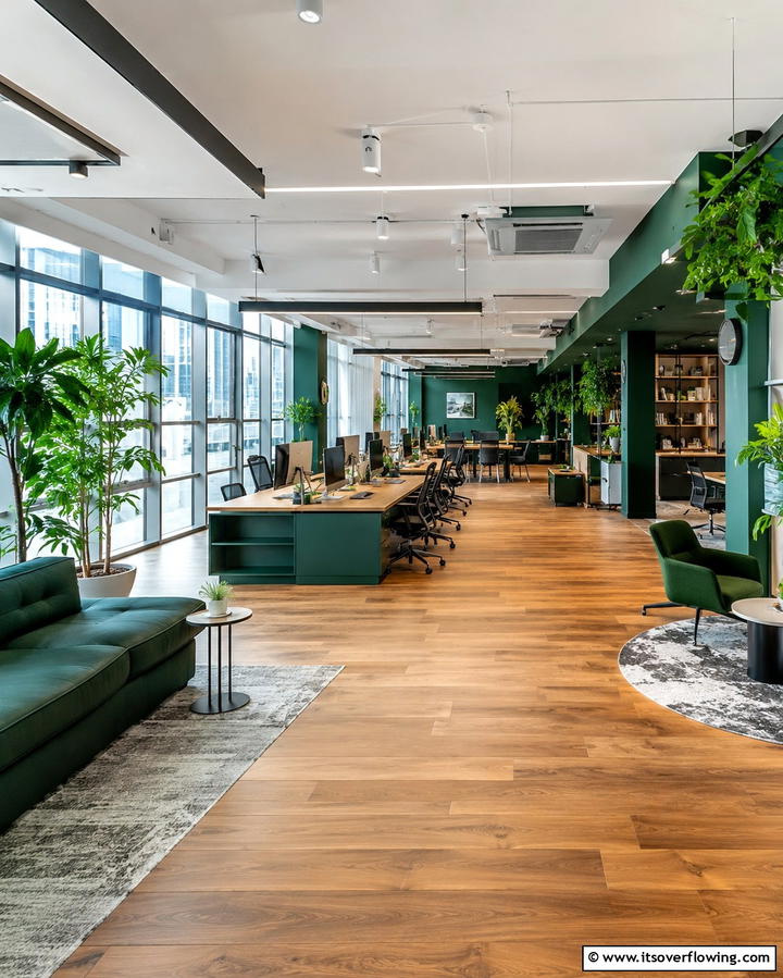 Dark Green Open Layout - 30 Rich Dark Green Home Office Designs for a Focused Workspace