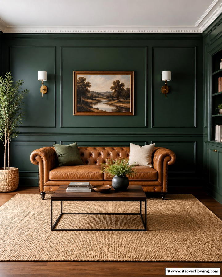 Dark Green Paneling - 30 Rich Dark Green Living Room Designs for Cozy Elegance