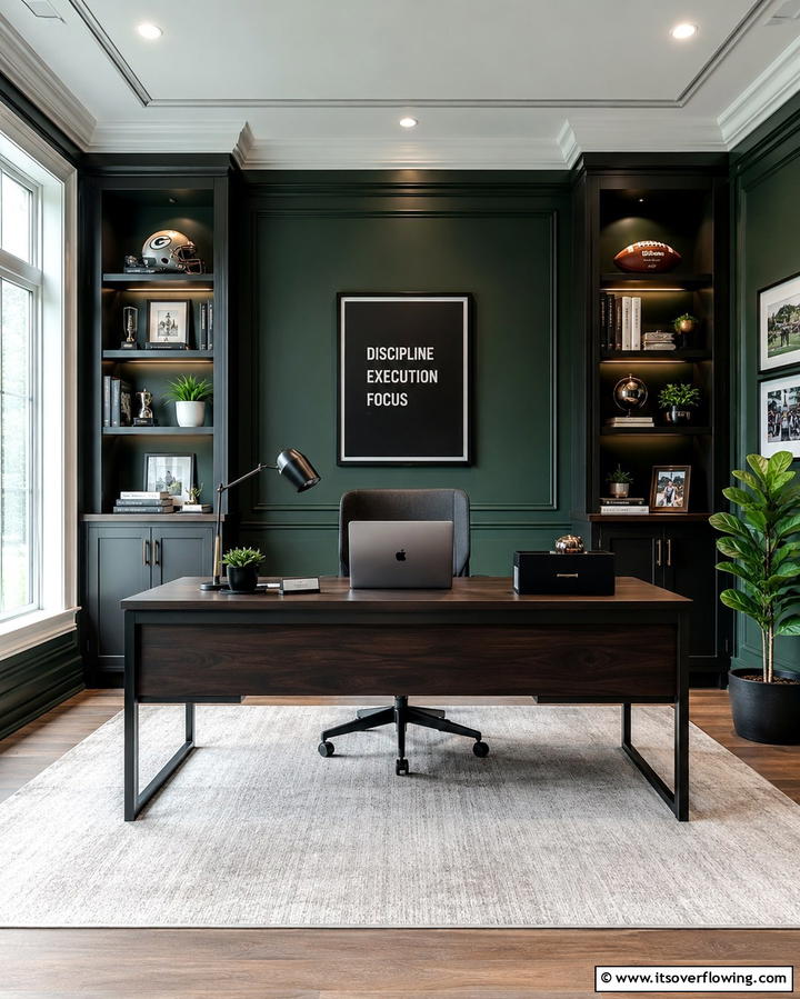 Dark Green Professional Space - 30 Rich Dark Green Home Office Designs for a Focused Workspace