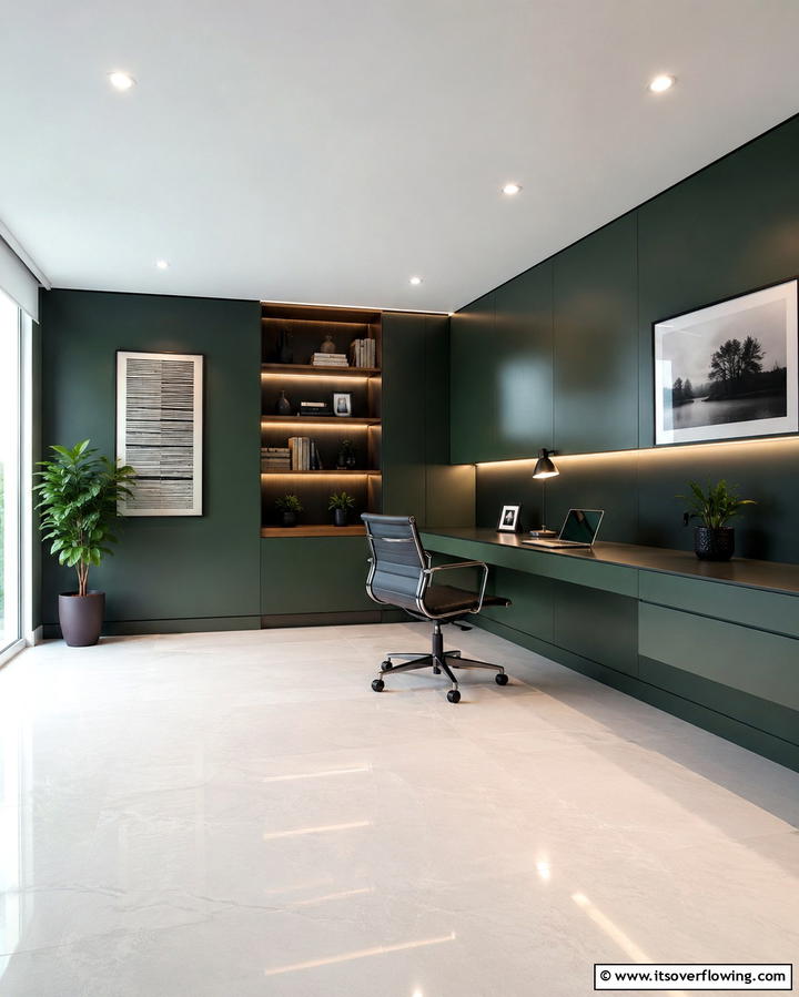 Dark Green Sleek Design - 30 Rich Dark Green Home Office Designs for a Focused Workspace