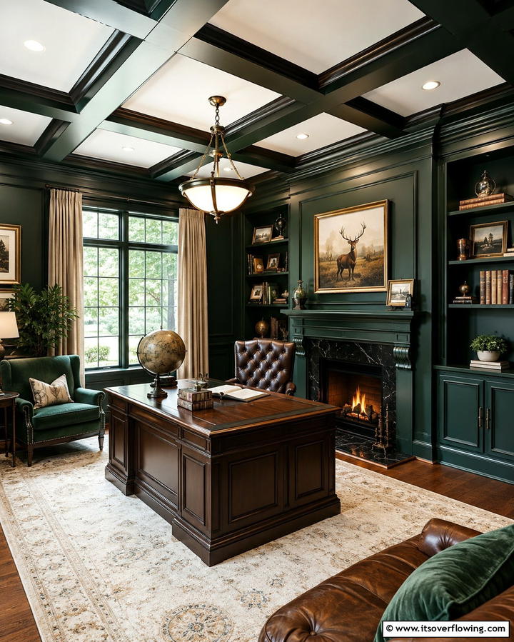 Dark Green Sophisticated Office - 30 Rich Dark Green Home Office Designs for a Focused Workspace