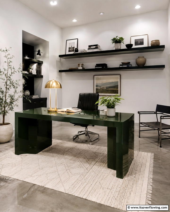 Dark Green Statement Desk - 30 Rich Dark Green Home Office Designs for a Focused Workspace