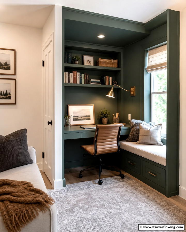 Dark Green Study Nook - 30 Rich Dark Green Home Office Designs for a Focused Workspace