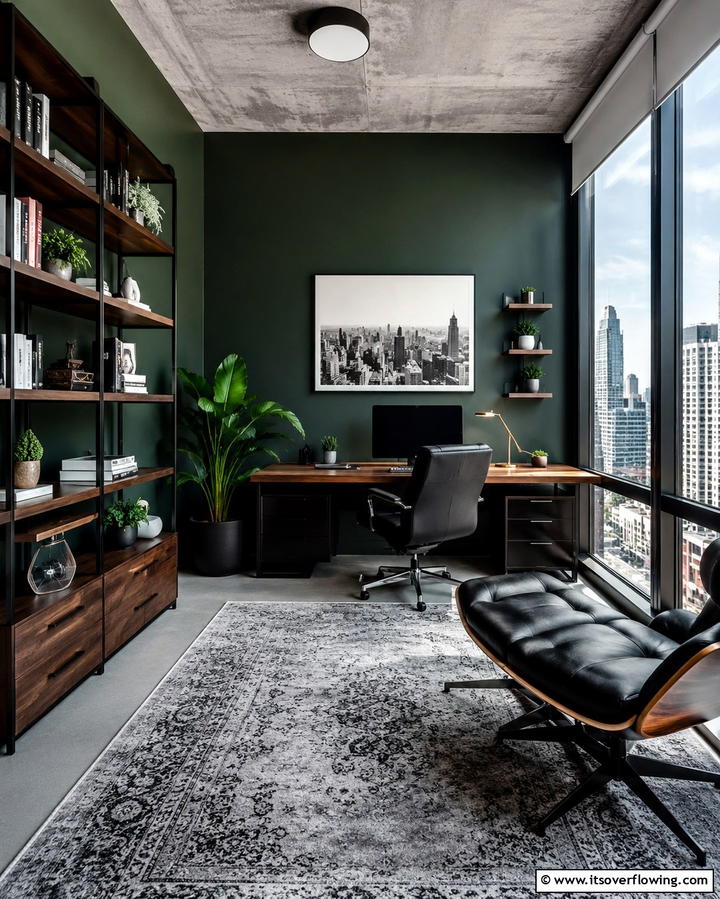 Dark Green Urban Retreat - 30 Rich Dark Green Home Office Designs for a Focused Workspace